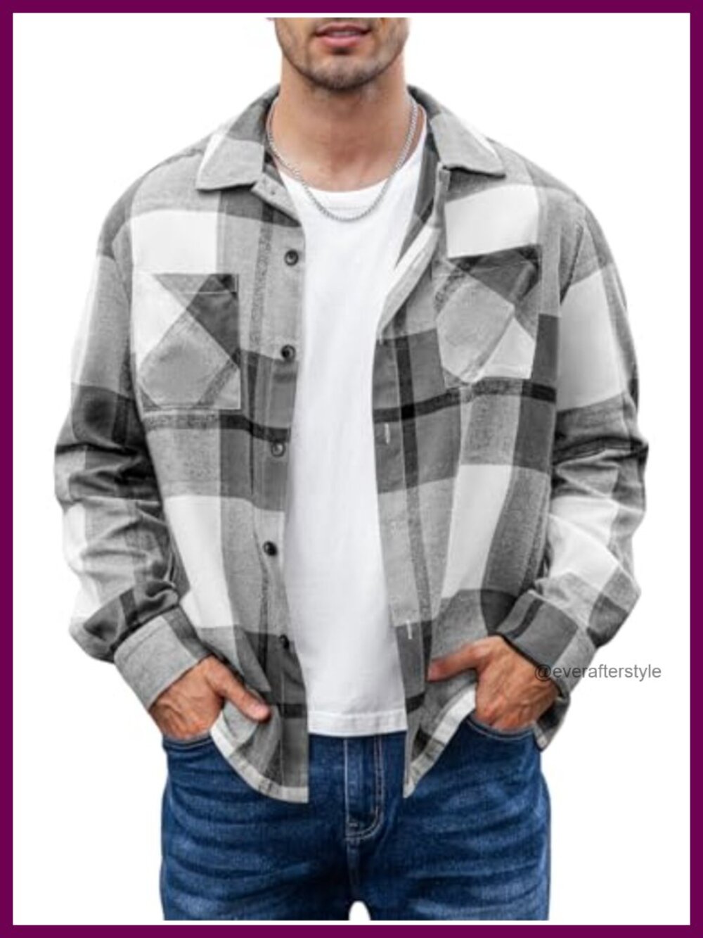 Men's Button Down Shirt Long Sleeve Plaid Jacket with Pockets